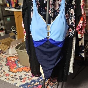 Swimsuits For All Blue One-Piece V-Neck Swimwear